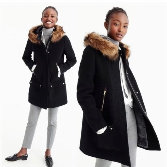 J. Crew Italian Stadium Cloth Wool Chateau Parka Coat Black Size 4P - Picture 2 of 12